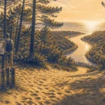 Choses a visiter dans les landes : sentier dans les dunes boisées et pins, près du Courant d’Huchet
