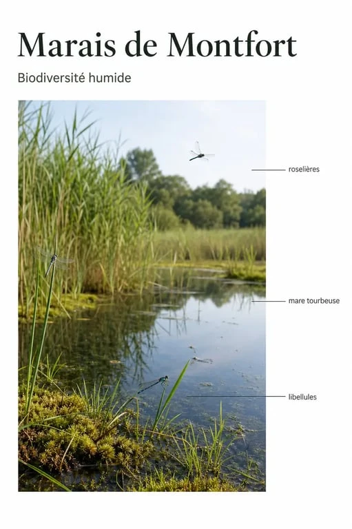 Espace naturel sensible du marais de Montfort : roselières, mare et libellules du site