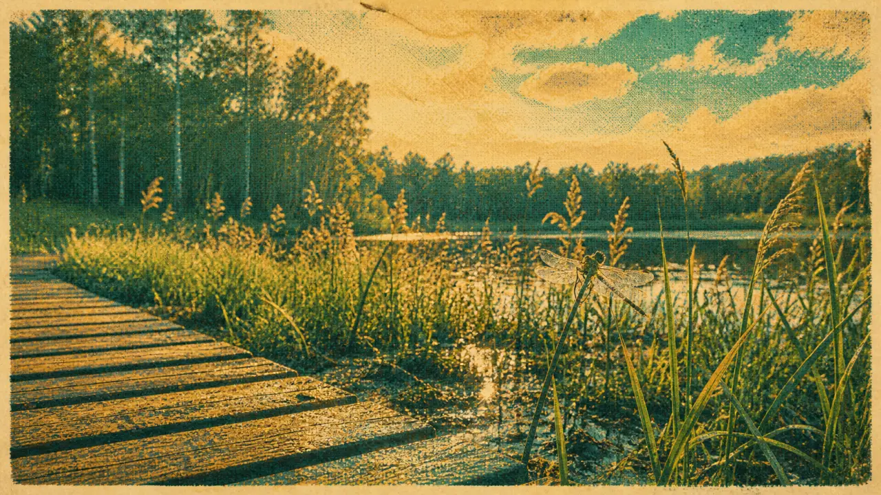 Espace naturel sensible du marais de Montfort : sentier sur caillebotis près d’une roselière