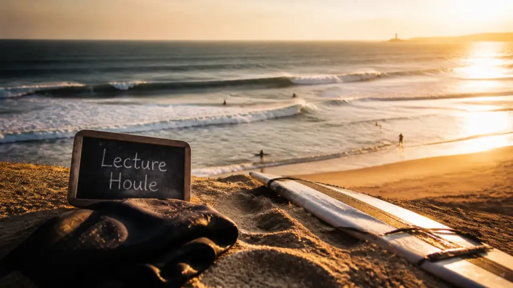 Hossegor surf : vue de plage et surfeurs en line-up