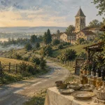 Landes Chalosse tourisme : coteaux et marché rural près de l’abbaye de Saint-Sever