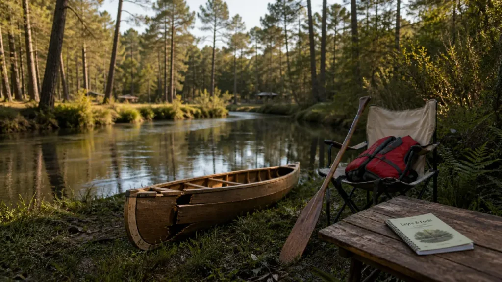 Landes de Gascogne tourisme : canoë sur la Leyre en forêt
