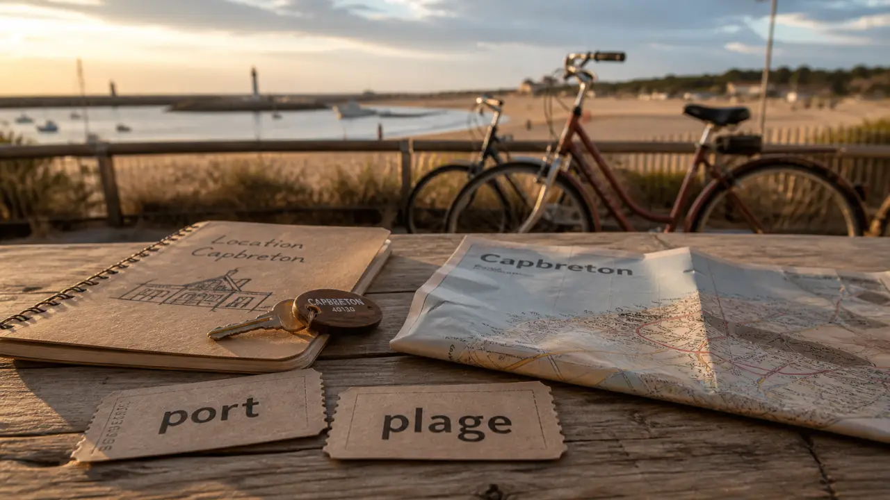Location capbreton : clé et plan du port et de la plage, vue Hossegor