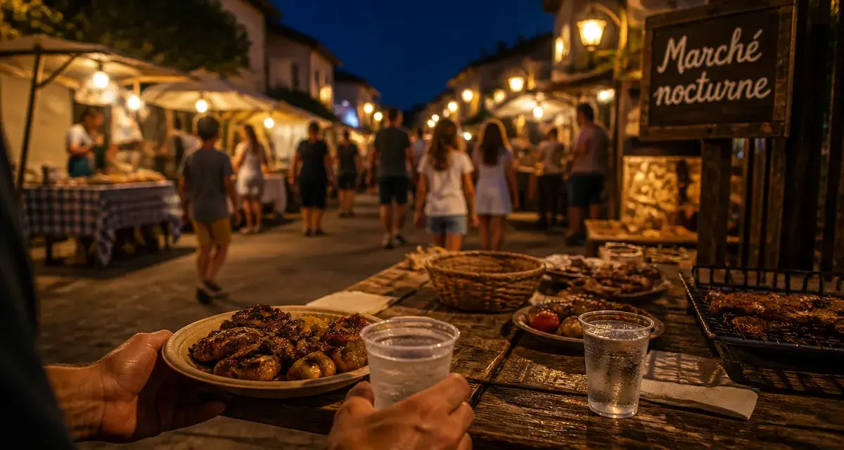 Marché nocturne landes : producteurs et grillades en village