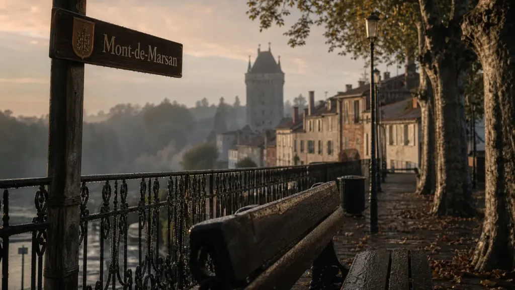 Mont de Marsan : quai au bord de la Midouze au petit matin