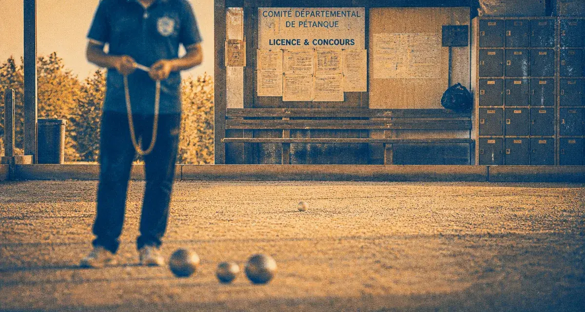 Pétanque landes : joueur avec cordonnet sur boulodrome