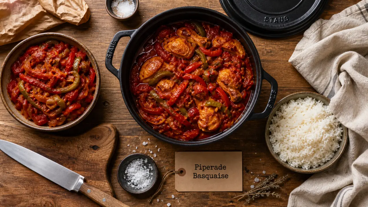 Plat du sud ouest : piperade basquaise en cocotte fonte