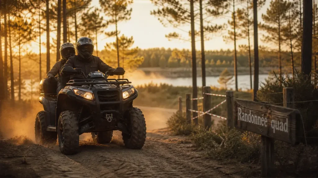 Randonnée quad landes en forêt, quad sur piste sablonneuse
