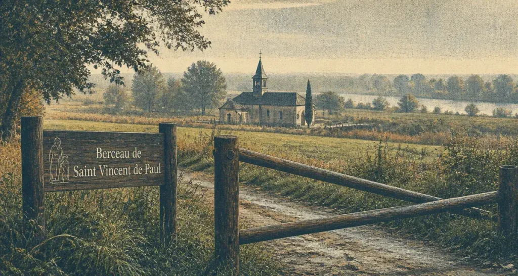 Saint Vincent de Paul Landes tourisme : Berceau, sentier facile et clocher près de l’Adour