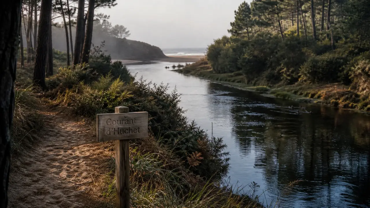 Site a visiter dans les landes : sentier vers le Courant d’Huchet et océan au loin