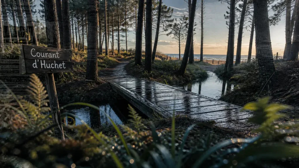 Sites à visiter dans les Landes : sentier dans la forêt de pins au Courant d’Huchet