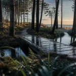 Sites à visiter dans les Landes : sentier dans la forêt de pins au Courant d’Huchet