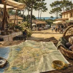 Tourisme Landes : carte, marché et océan derrière les pins