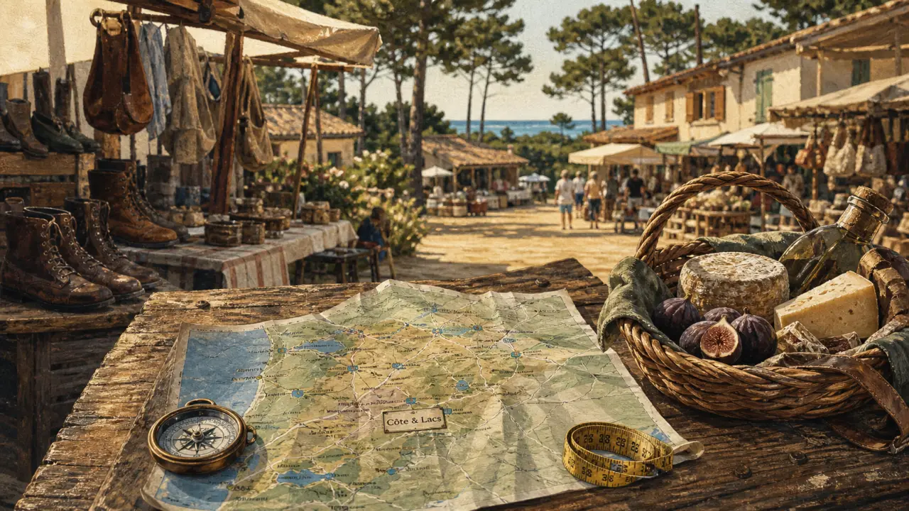 Tourisme Landes : carte, marché et océan derrière les pins