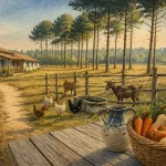 Vacances à la ferme landes : animaux près de chalets et prairies