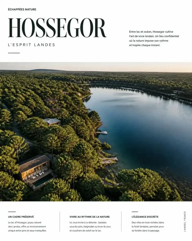 Lac d'Hossegor entouré de pins, décor réel du Port Clément Landes fictif de la série Erica