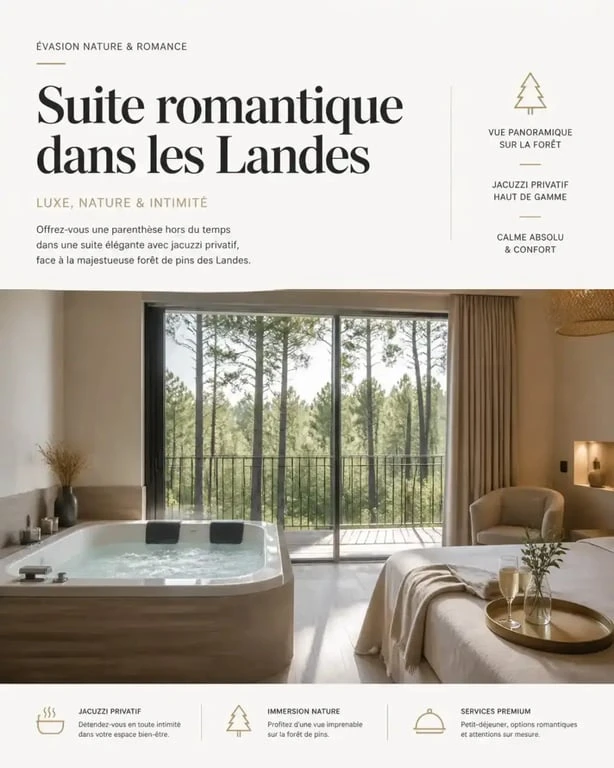 Love room dans les Landes avec jacuzzi privatif pour une escapade en amoureux