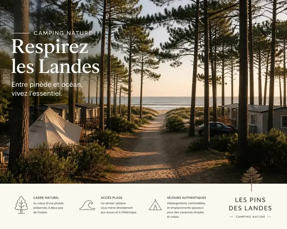 Camping bord de mer dans les Landes niché dans la pinède près de la plage
