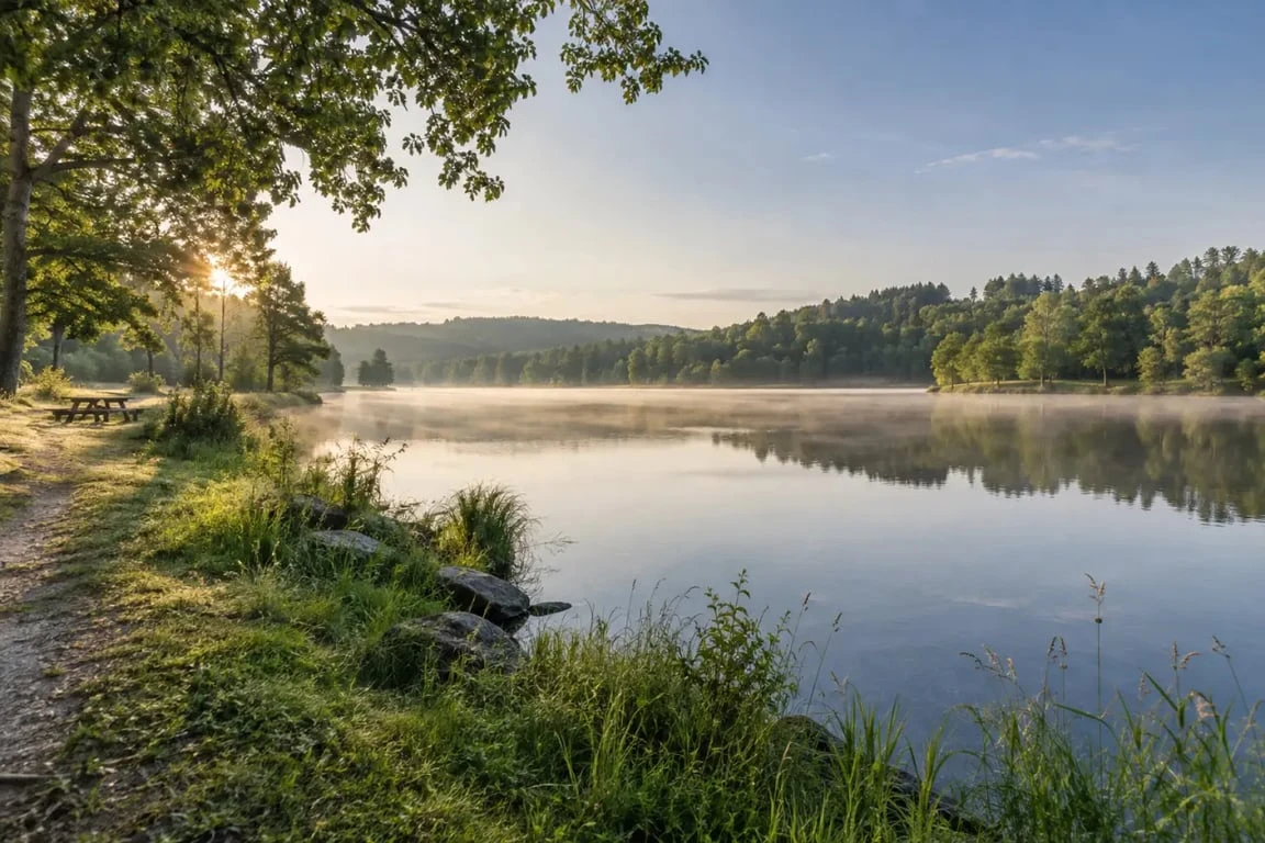 Vue naturelle du lac de Luby depuis sa rive