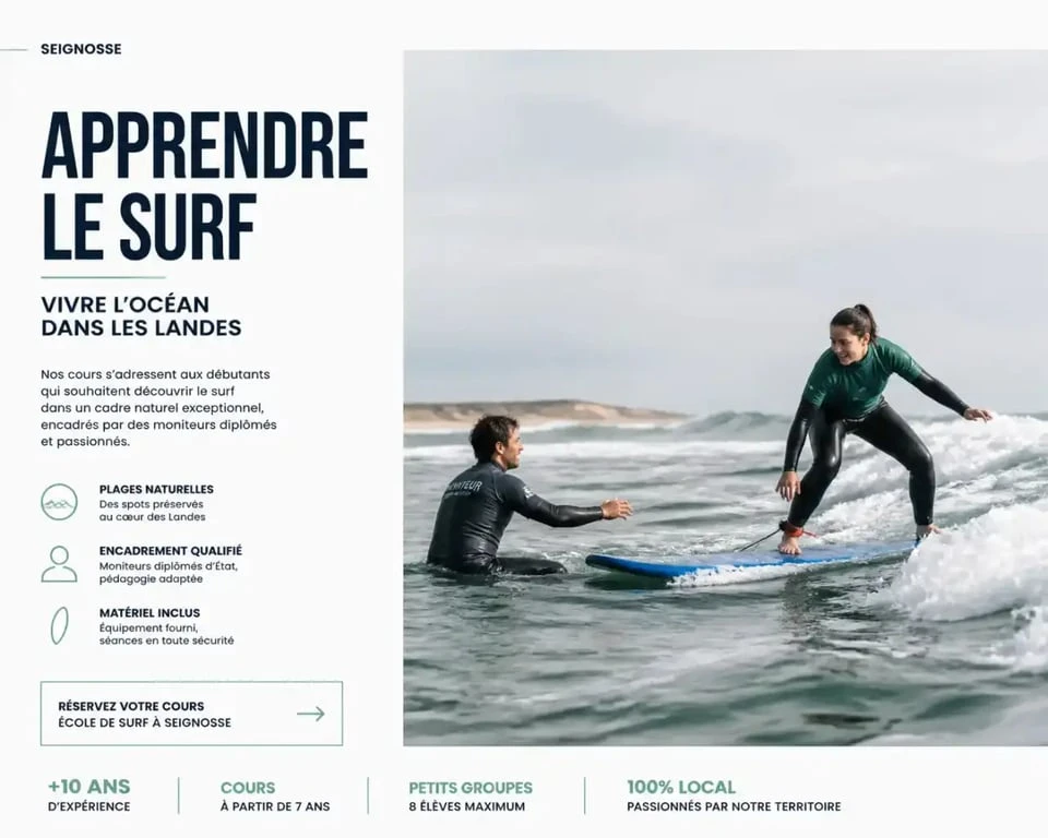 Que faire à Seignosse : session de surf sur une plage des Landes
