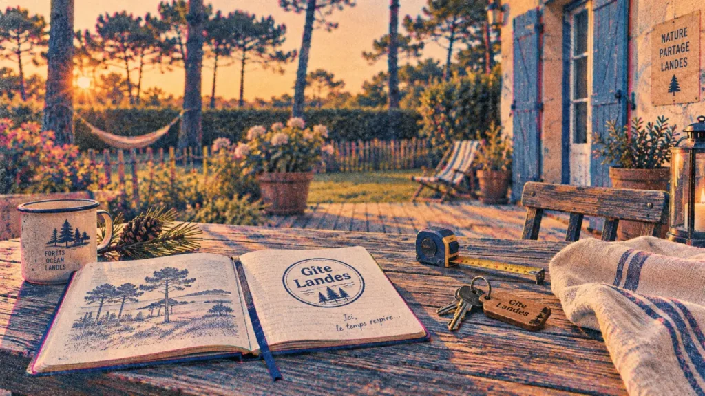 gites vacances landes : terrasse en bois, jardin clos et clés