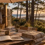 Location de vacances Hossegor Landes : terrasse, douche extérieure et vue océan puis lac.