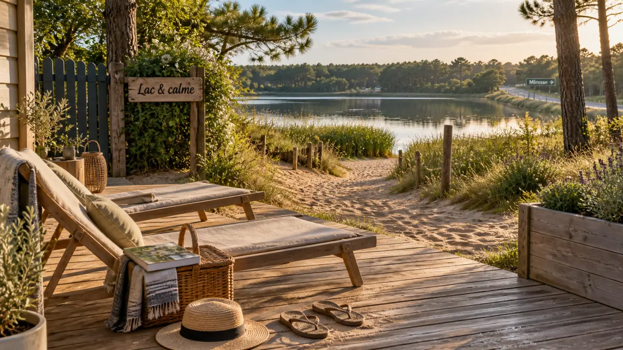 Location vacances Aureilhan Landes : terrasse proche du lac