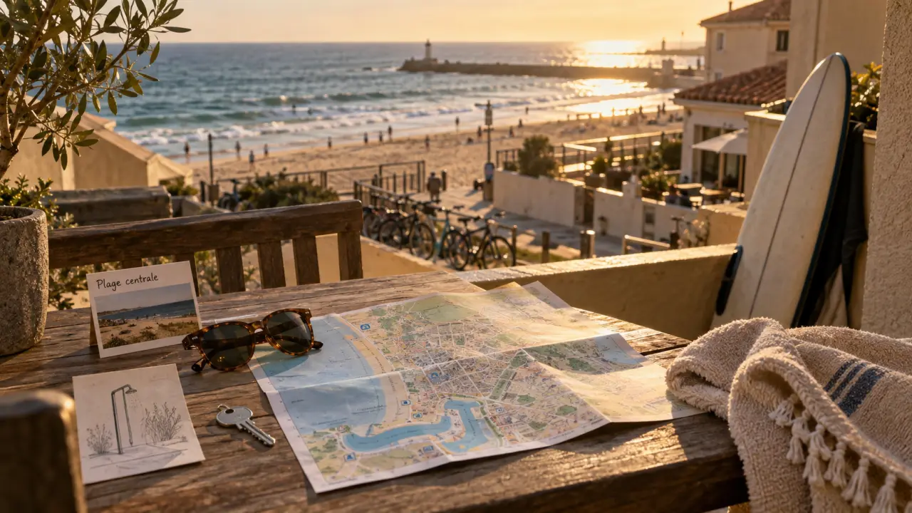 Location vacances Capbreton : plan de la ville, clé et plage centrale