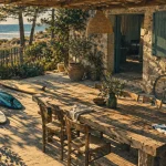 Location vacances ete landes : terrasse ombragée près des vagues, surf et vélos