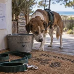 Location vacances landes avec chien près de l’océan, chien sur terrasse