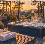 Location vacances landes avec bain à remous, bain à remous fumant près du patio