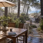 location vacances landes mobil home : terrasse en pinède vers l’océan