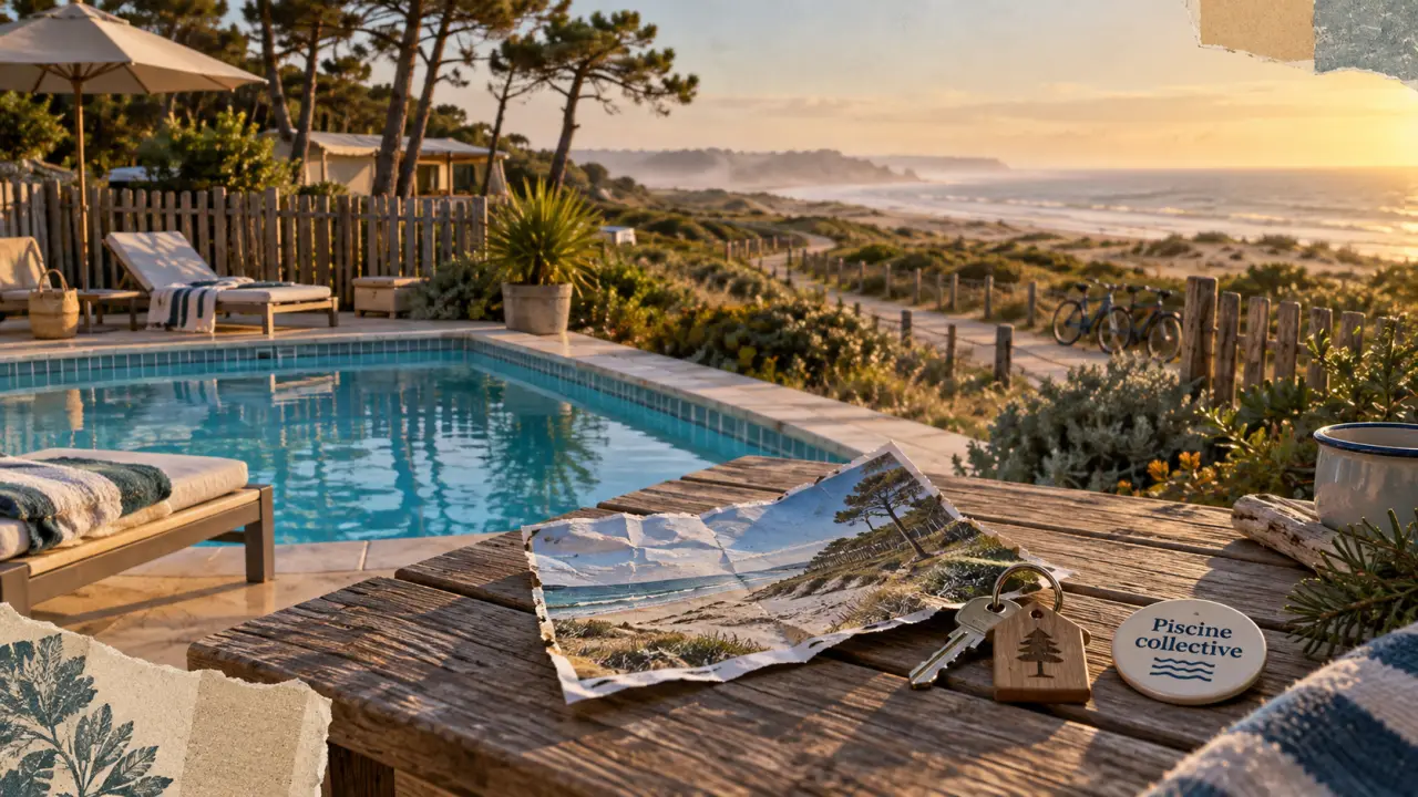 Location vacances Landes avec piscine pas cher : terrasse, piscine de camping et plage