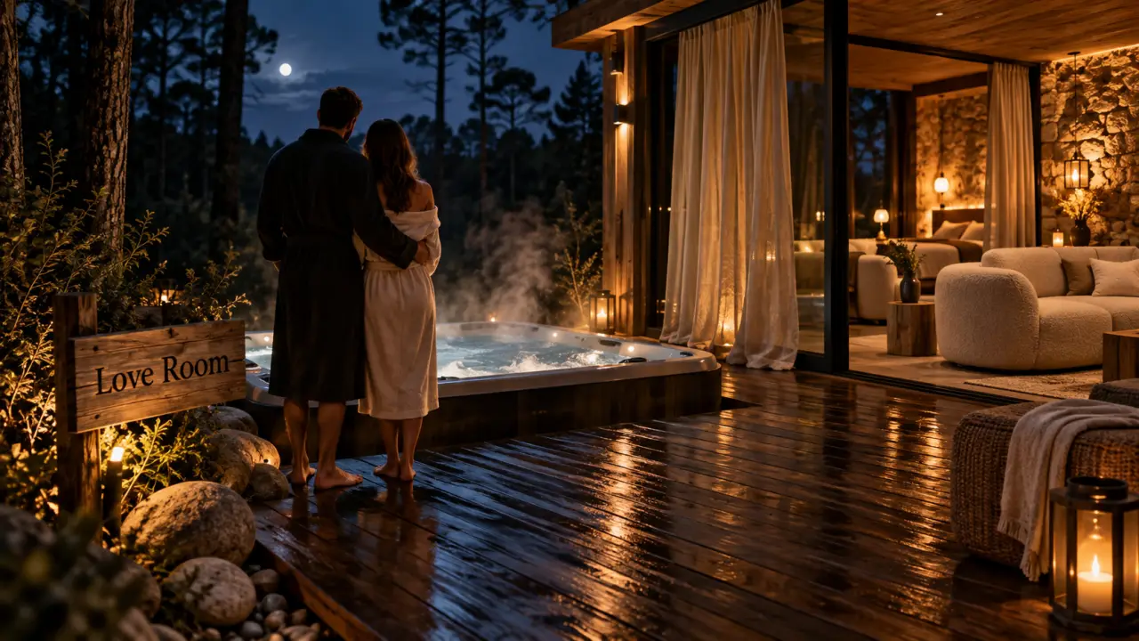 Love room landes : jacuzzi privatif bouillonnant en forêt