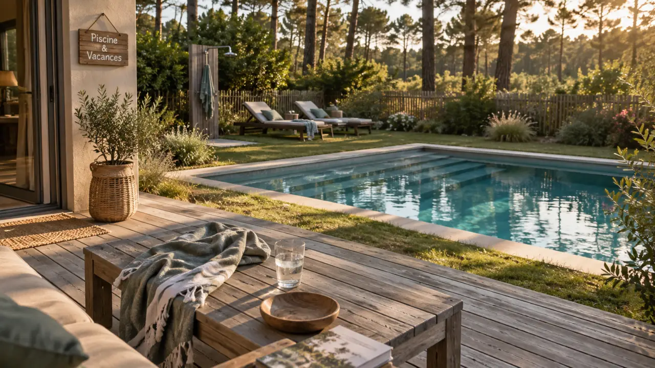 Maison de vacances dans les Landes avec piscine : terrasse et piscine privée