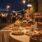 Marchés nocturnes Biscarrosse : étal au marché nocturne à Biscarrosse-Plage