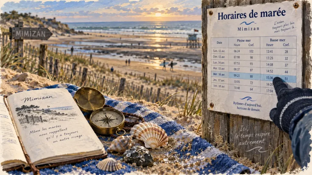 Marées mimizan : horaires sur la plage, carnet et sable