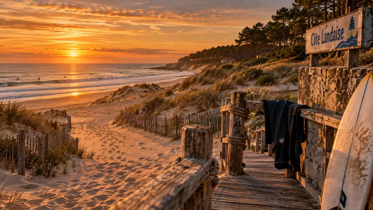Où partir en vacances dans les Landes : plage Côte Landaise au coucher de soleil