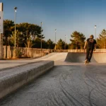 Skatepark de Capbreton : bowl couvert et béton 2200 m², skateur sur manual pad