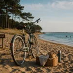 Tourisme dans les landes aquitaine : vélo sur sable, panneau Courant d’Huchet