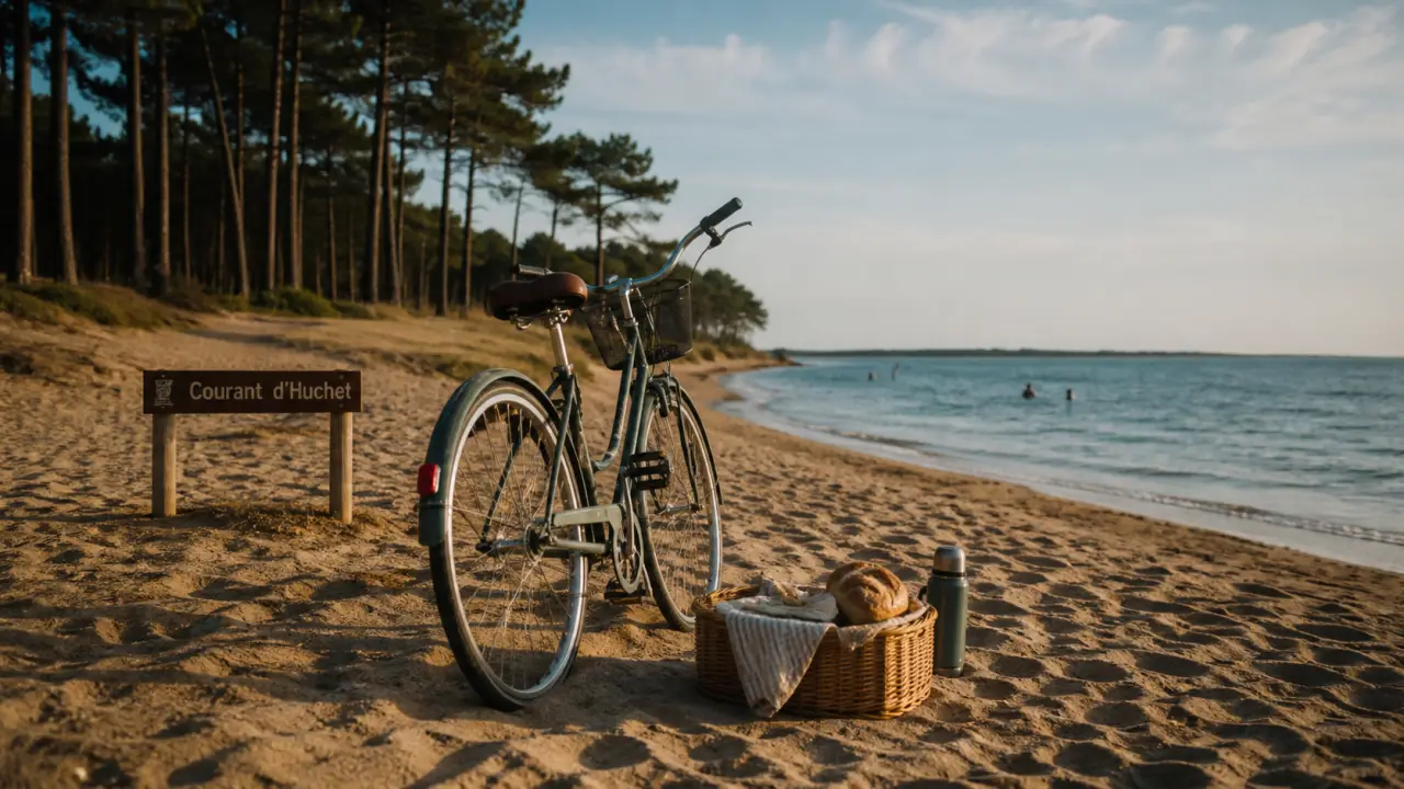 Tourisme dans les landes aquitaine : vélo sur sable, panneau Courant d’Huchet