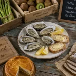 Tourisme gourmand Landes : huîtres, pain et pastis sur table