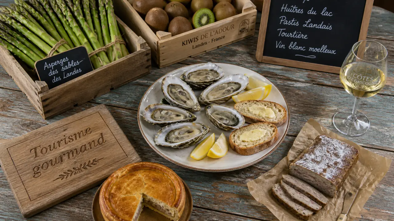 Tourisme gourmand Landes : huîtres, pain et pastis sur table