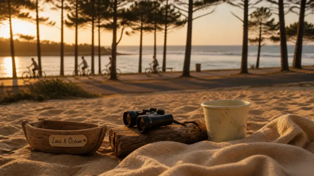 Tourisme landes sud : plage, lac d’Hossegor et pins au coucher du soleil