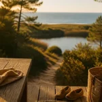 Vacances ete dans les Landes : vue océan et lac depuis la pinède