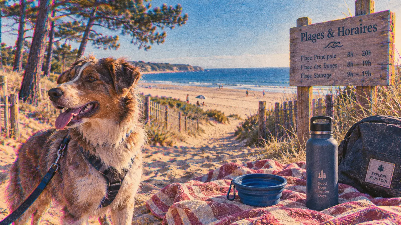 Vacances dans les landes avec son chien : chien en laisse près de la plage, règles à vérifier