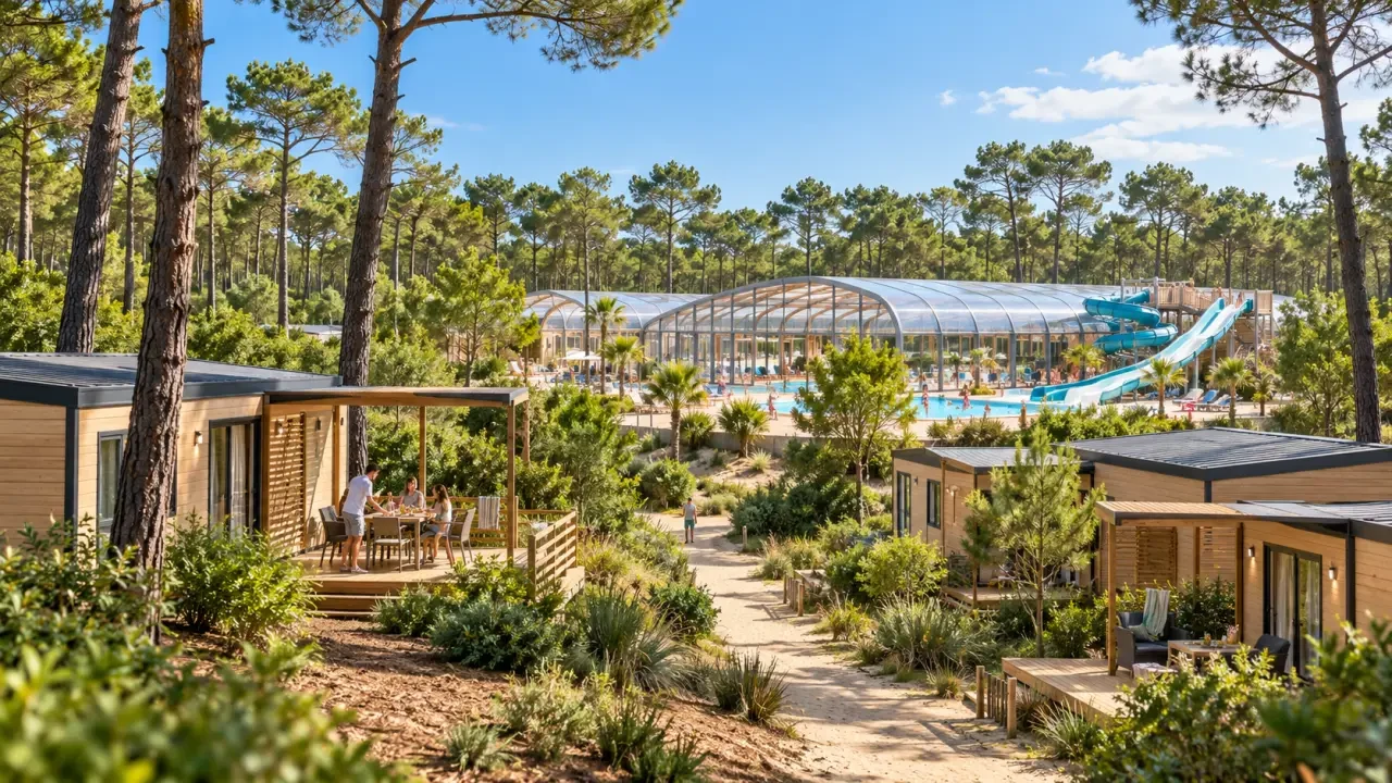 Camping Landes Bleues près d’Aureilhan avec piscine et environnement de pins des Landes