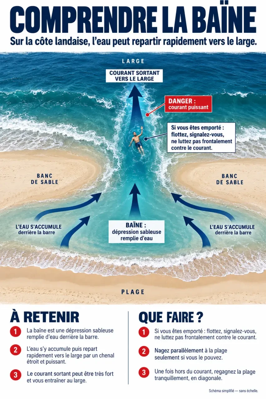 Schéma de sécurité sur les baïnes pour la surveillance plages Landes