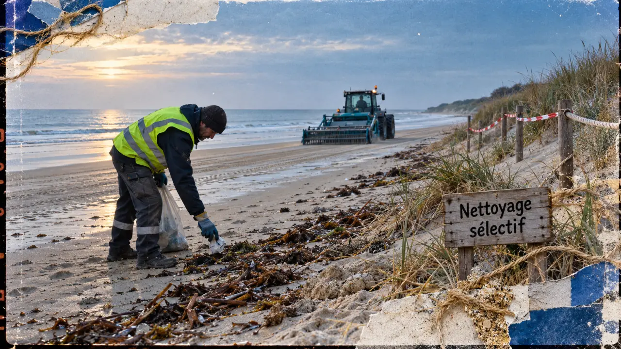 Nettoyage des plages landes : agent ramasse un déchet sans abîmer la dune