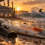 Quiksilver Pro France 2025 : surfeur et planche sur sable des Landes